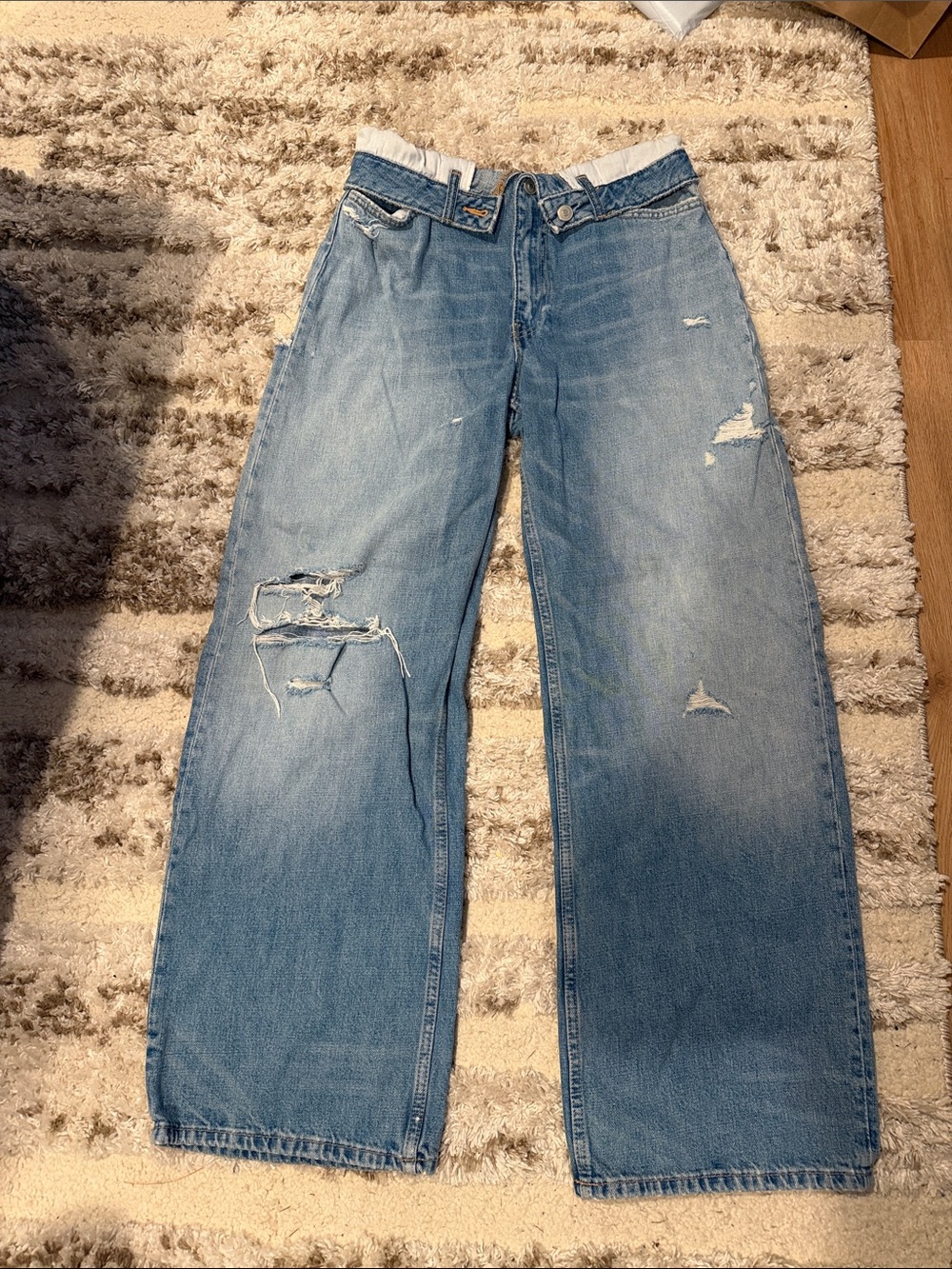 Zara Light Blue Wide-Leg Distressed Jeans